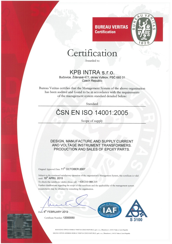 Certificate of ISO 14001:2004
